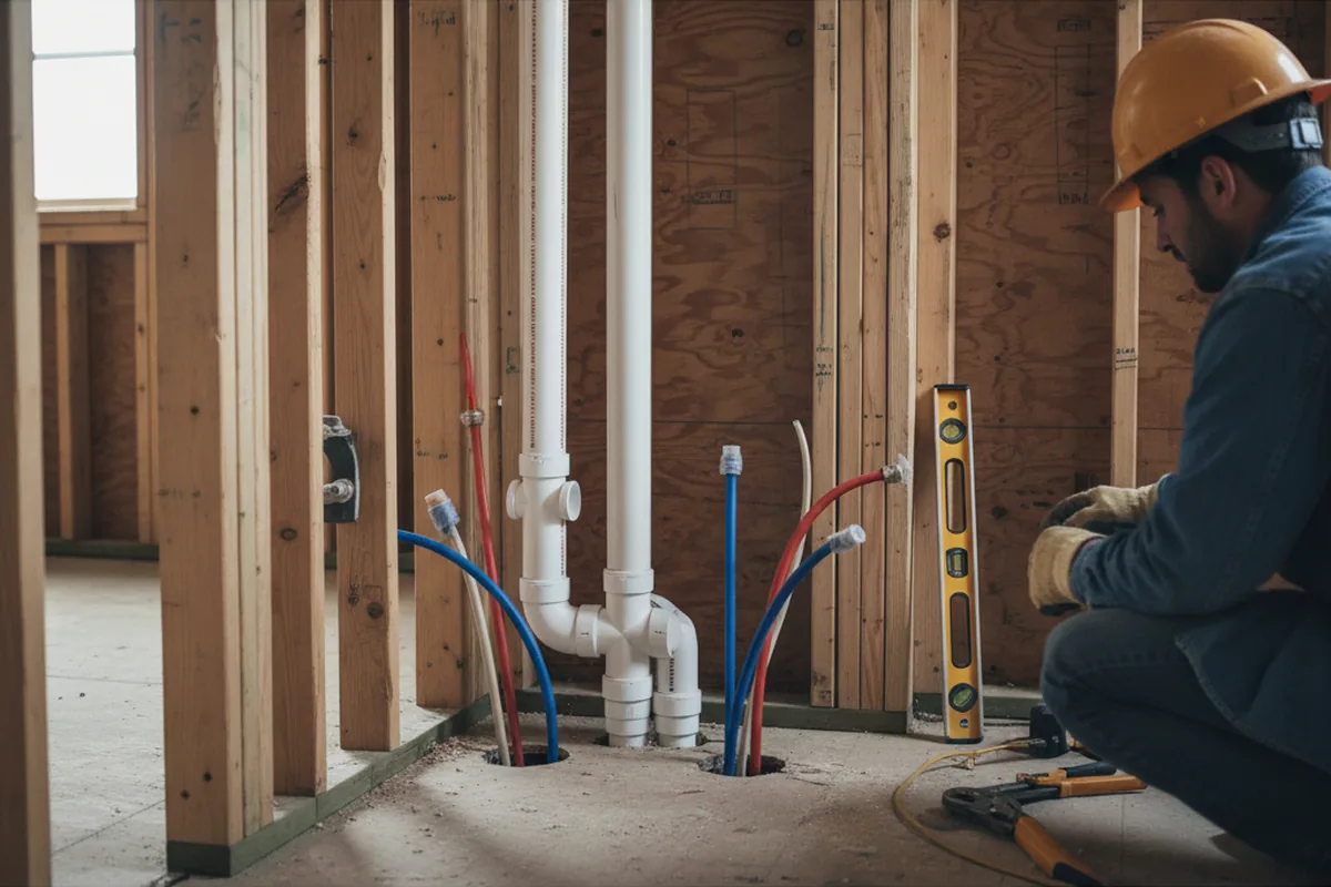 Drain and supply rough-in during Sump Pump Repair in Stringer